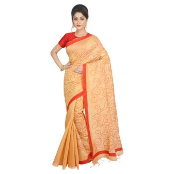 Bronze embroidered cotton silk saree  3