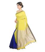 Yellow plain cotton silk saree 