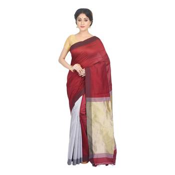 Maroon plain cotton silk saree  2