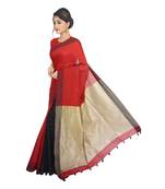 Red plain cotton silk saree 