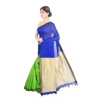 Blue plain cotton silk saree  1
