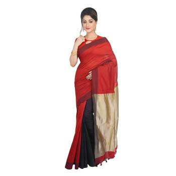 Red plain cotton silk saree  2