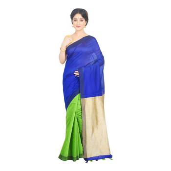 Blue plain cotton silk saree  2