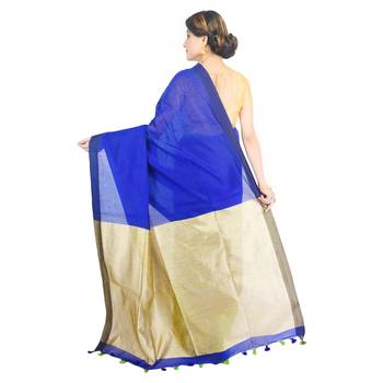 Blue plain cotton silk saree  3