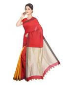 Red plain cotton silk saree 
