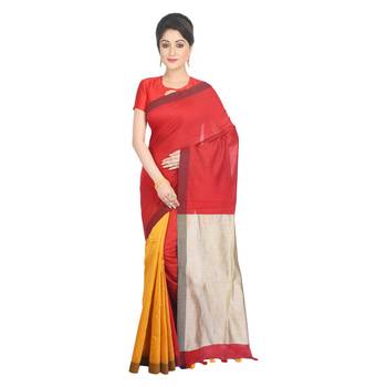 Red plain cotton silk saree  2