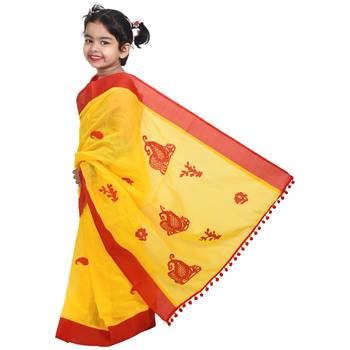 Yellow embroidered cotton silk saree with blouse 1
