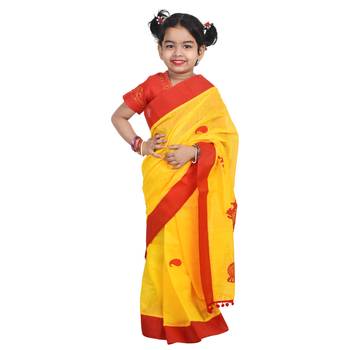 Yellow embroidered cotton silk saree with blouse 2