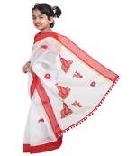 White embroidered cotton silk saree with blouse