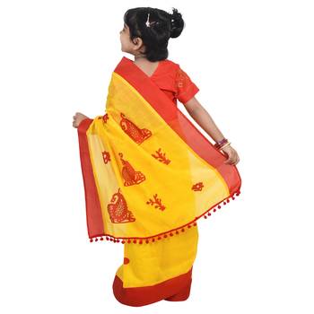 Yellow embroidered cotton silk saree with blouse 3