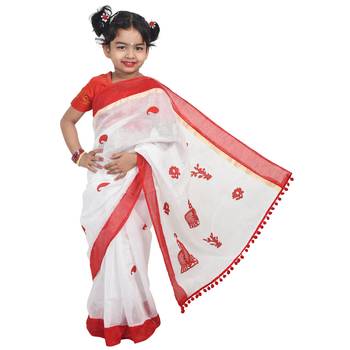 White embroidered cotton silk saree with blouse 2