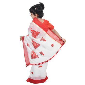 White embroidered cotton silk saree with blouse 3