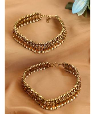 Gold Plated Designer Kundan Anklet for Bridals Women And Girls Onesize Gold 1