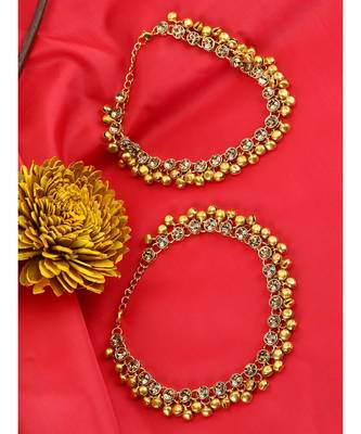 Gold Plated Designer Kundan Anklet for Bridals Women And Girls Onesize Gold 1