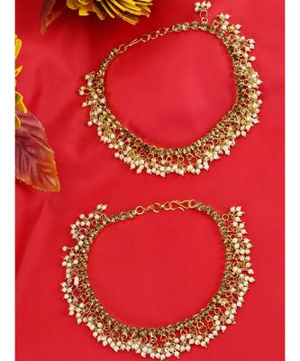 Gold Plated Designer Kundan Anklet for Bridals Women And Girls Onesize Off White 1