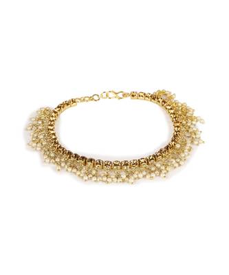 Gold Plated Designer Kundan Anklet for Bridals Women And Girls Onesize Off White 3