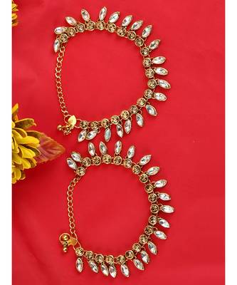 Gold Plated Designer Kundan Anklet for Bridals Women And Girls Onesize White 1