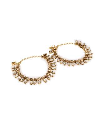 Gold Plated Designer Kundan Anklet for Bridals Women And Girls Onesize White 2