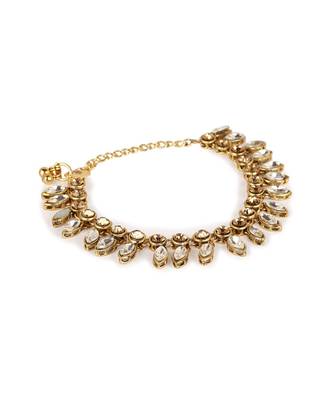 Gold Plated Designer Kundan Anklet for Bridals Women And Girls Onesize White 3