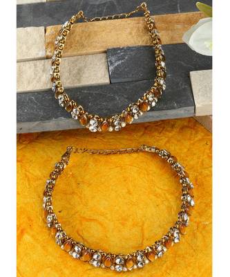 Gold Plated Designer Kundan Anklet for Bridals Women And Girls Onesize Tan 1