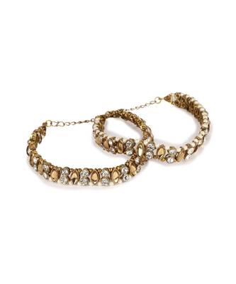 Gold Plated Designer Kundan Anklet for Bridals Women And Girls Onesize Tan 2
