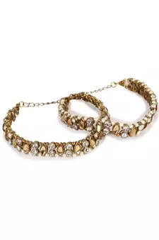 Gold Plated Designer Kundan Anklet for Bridals Women And Girls Onesize Tan