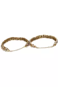 Gold Plated Designer Kundan Anklet for Bridals Women And Girls Onesize Tan