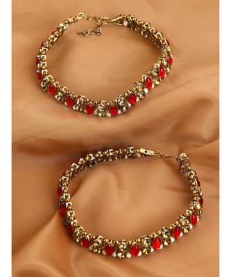 Gold Plated Designer Kundan Anklet for Bridals Women And Girls Onesize Maroon 1