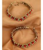 Gold Plated Designer Kundan Anklet for Bridals Women And Girls Onesize Maroon