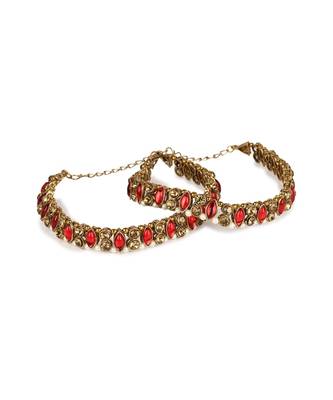 Gold Plated Designer Kundan Anklet for Bridals Women And Girls Onesize Maroon 2