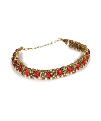 Gold Plated Designer Kundan Anklet for Bridals Women And Girls Onesize Maroon 3