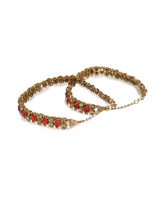 Gold Plated Designer Kundan Anklet for Bridals Women And Girls Onesize Maroon 4