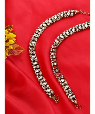Gold Plated Designer Kundan Anklet for Bridals Women And Girls Onesize White 1