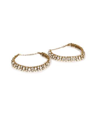 Gold Plated Designer Kundan Anklet for Bridals Women And Girls Onesize White 2