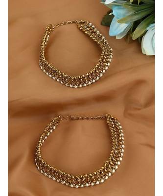 Gold Plated Designer Kundan Anklet for Bridals Women And Girls Onesize Tan 1