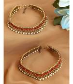 Gold Plated Designer Kundan Anklet for Bridals Women And Girls Onesize Maroon