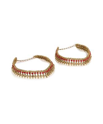 Gold Plated Designer Kundan Anklet for Bridals Women And Girls Onesize Maroon 2