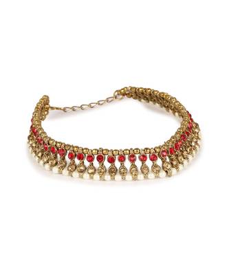 Gold Plated Designer Kundan Anklet for Bridals Women And Girls Onesize Maroon 3