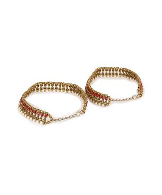 Gold Plated Designer Kundan Anklet for Bridals Women And Girls Onesize Maroon 4