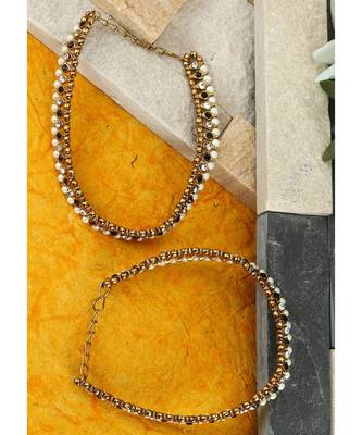 Gold Plated Designer Kundan Anklet for Bridals Women And Girls Onesize Gold 1