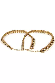 Gold Plated Designer Kundan Anklet for Bridals Women And Girls Onesize Gold