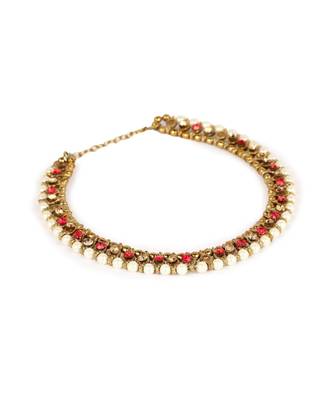 Gold Plated Designer Kundan Anklet for Bridals Women And Girls Onesize Maroon 3