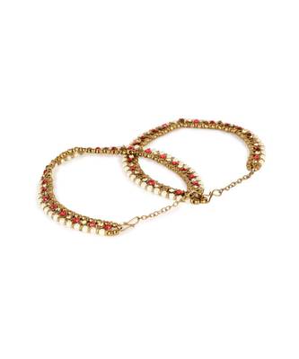 Gold Plated Designer Kundan Anklet for Bridals Women And Girls Onesize Maroon 4
