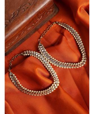 Traditional Gold Plated Kundan Pearl Bridal Wear Anklet 1