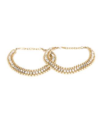 Traditional Gold Plated Kundan Pearl Bridal Wear Anklet 2