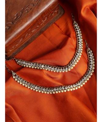 Traditional Gold Plated Kundan Pearl Bridal Wear Anklet 1
