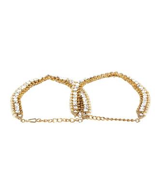 Traditional Gold Plated Kundan Pearl Bridal Wear Anklet 4