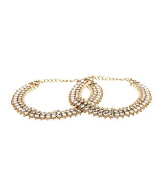 Traditional Gold Plated Kundan Pearl Bridal Wear Anklet 2