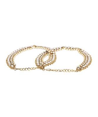 Traditional Gold Plated Kundan Pearl Bridal Wear Anklet 6