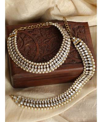 Traditional Gold Plated Kundan Pearl Bridal Wear Anklet 1